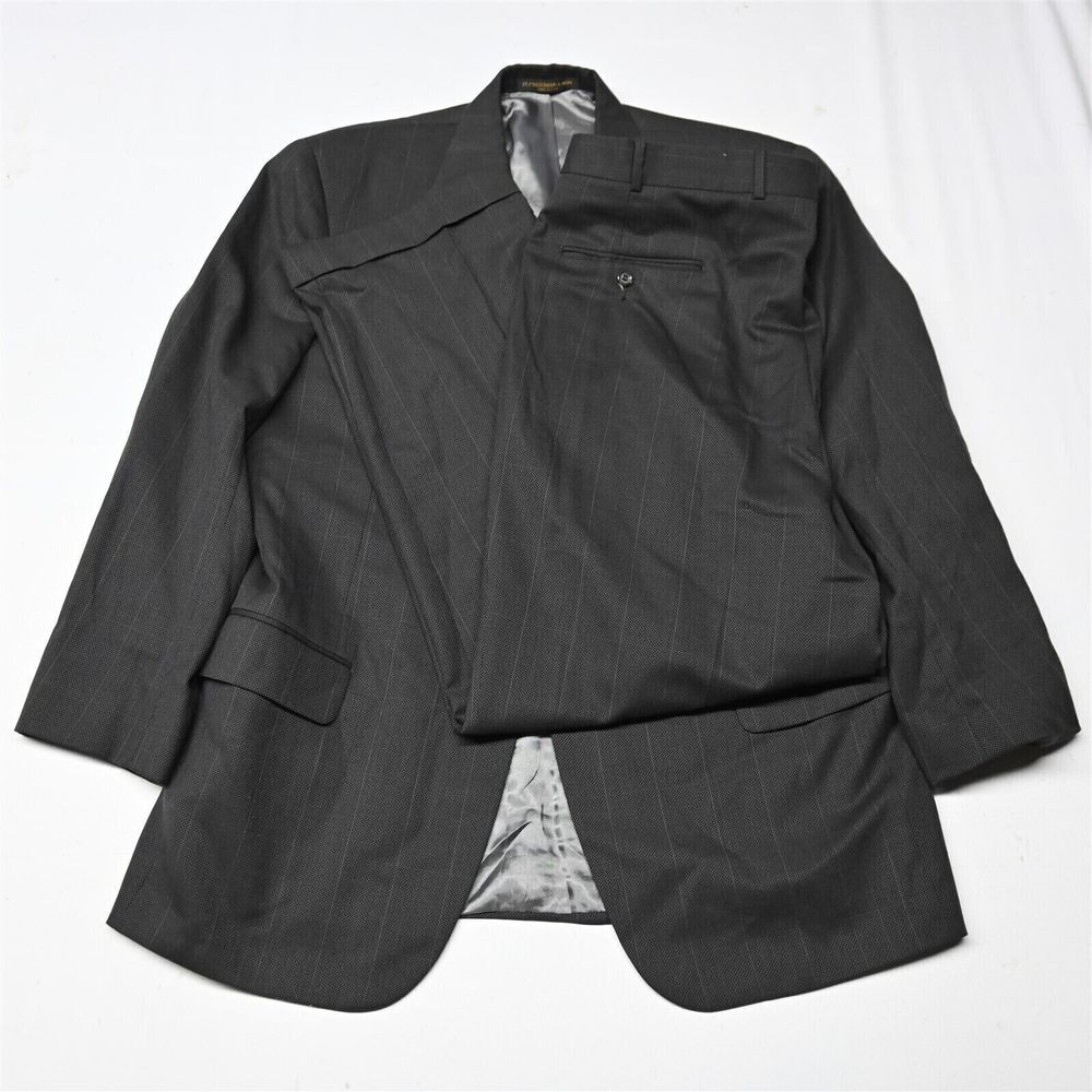 Hickey Freeman 44L 36x30 Brown Windowpane Wool Mens Sport Coat Jacket Pants Suit